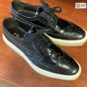Prada Black and White Wingtip Derbys